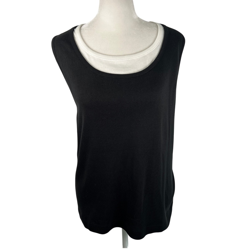 Carolyn Taylor Y2K Woman Black White Double Layered Cotton Tank Top 2X New‎